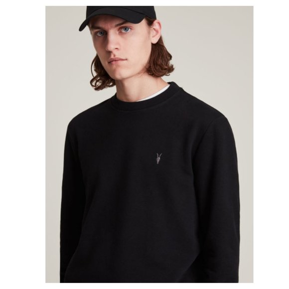 All Saints Other - Allsaints NEW Raven Slim Fit Crewneck Embroidered Sweatshirt Navy Blue Size S